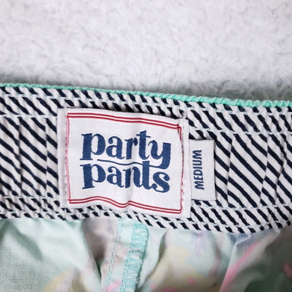 Party Pants Swim Trunks Mens M Aqua Tropical Monkey Palm Tree Beach Party Shorts - Picture 13 of 16